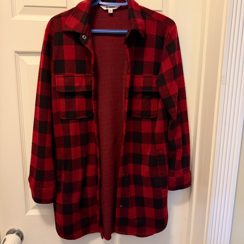 BB Dakota Red and Black Plaid Utility Jacket